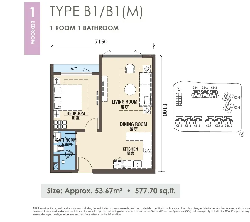 Phase 3 Type B1 / B1(M) floor plan