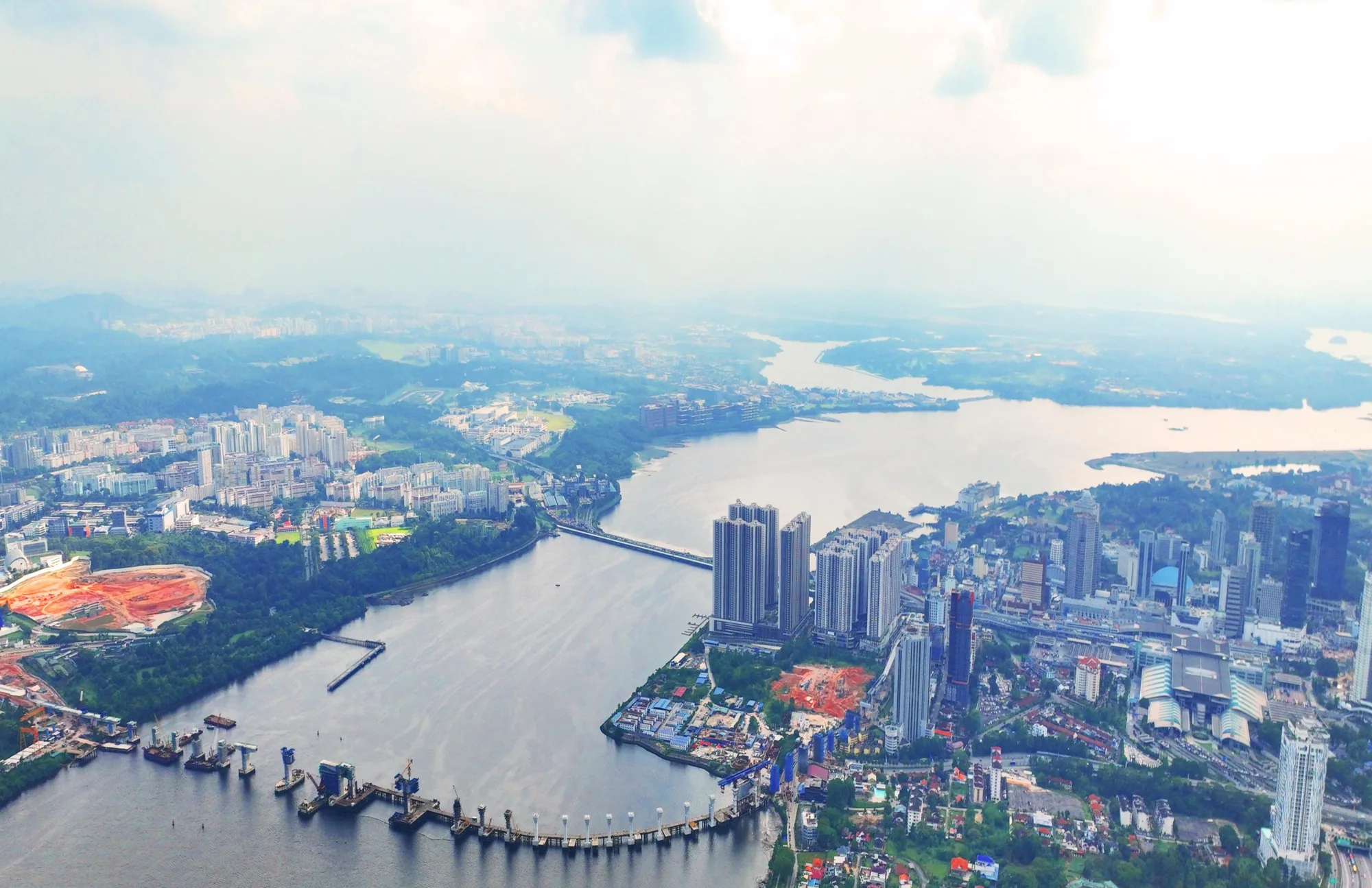 Aerial view showing R&F Princess Cove between Johor Bahru and Singapore